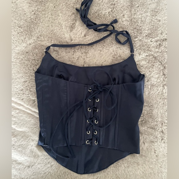 NWT Edikted Kelsey Navy Satin Corset Top - XS - Picture 3 of 5